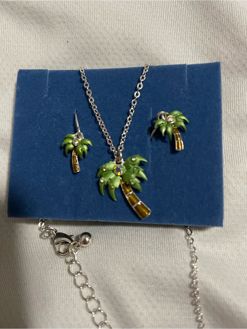 Tropical Palm Tree Necklace & Earring Set - Green